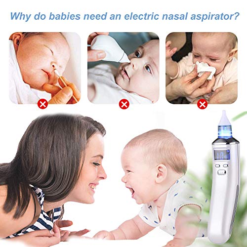 Aspirador Nasal Bebes, Aspirador Nasal, Aspirador Nasal Bebe Electrico, Pantalla LCD de carga USB con 5 niveles de succión 4 tamaños Puntas de silicona, Portátil aspirador nasal para Recién Nacidos
