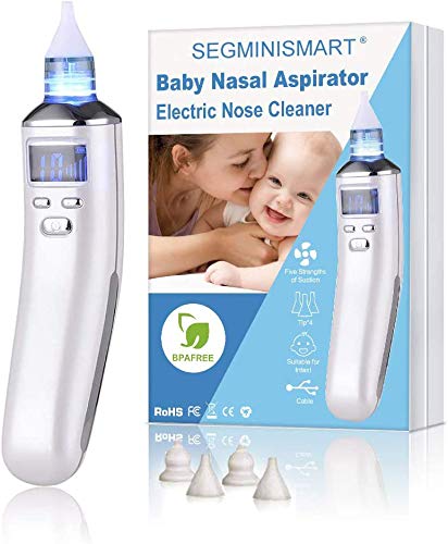Aspirador Nasal Bebes, Aspirador Nasal, Aspirador Nasal Bebe Electrico, Pantalla LCD de carga USB con 5 niveles de succión 4 tamaños Puntas de silicona, Portátil aspirador nasal para Recién Nacidos