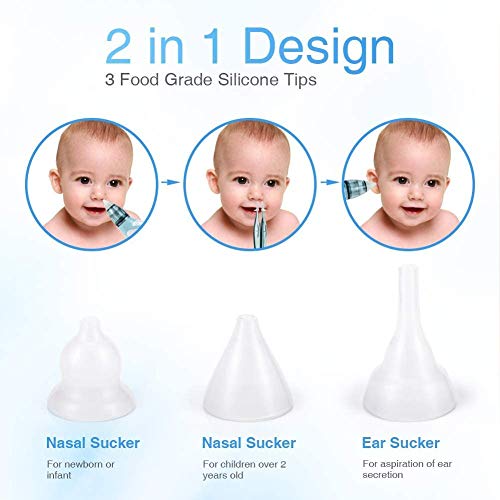 Aspirador nasal, Ultpeak® 2 en 1 limpiador de nariz eléctrico para bebé y removedor de cera del oído con 4 boquillas de lechón reutilizables para recién nacidos, niños pequeños y bebés