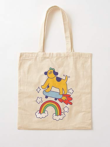 Atarahavenue Cute Dog Rainbows Skateboards Skateboard Funny Rainbow Dogs Tote Cotton Very Bag | Bolsas de supermercado de lona Bolsas de mano con asas Bolsas de algodón duraderas