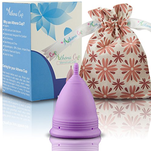 Athena Copa Menstrual – La copa menstrual más recomendada - Incluye una bolsa de regalo - Talla 1, Violeta liso - ¡Ausencia de pérdidas garantizada!
