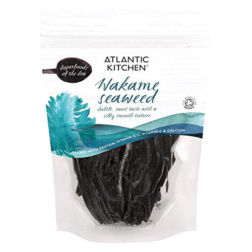 Atlantic Kitchen Wakame Algas Secas. Superalimento Orgánico Del Mar. Paquete de 6 bolsas de 40g.