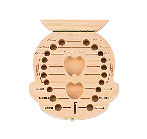 Atommy 1 Pcs Madera de Caja Almacenamiento de Dientes Leches Caja de Recién Nacidos Recuerdo para Bebés Regalos Español (Niña)