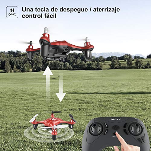 ATOYX Mini Drone para Niños con Cámara, AT-96 RC Quadcopter con App FPV en Tiempo Real, Sensor de Gravedad, 3D Flips, Una Tecla de Despegue/Aterrizaje, Drone de Juguete para y Principiantes, Rojo