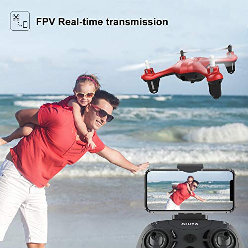 ATOYX Mini Drone para Niños con Cámara, AT-96 RC Quadcopter con App FPV en Tiempo Real, Sensor de Gravedad, 3D Flips, Una Tecla de Despegue/Aterrizaje, Drone de Juguete para y Principiantes, Rojo