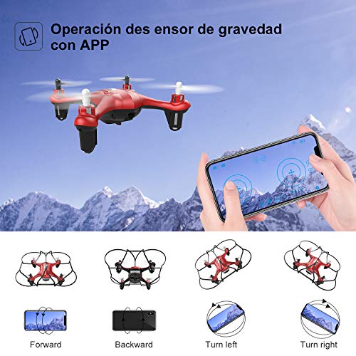 ATOYX Mini Drone para Niños con Cámara, AT-96 RC Quadcopter con App FPV en Tiempo Real, Sensor de Gravedad, 3D Flips, Una Tecla de Despegue/Aterrizaje, Drone de Juguete para y Principiantes, Rojo