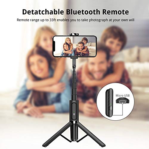 ATUMTEK Palo Selfie Trípode Bluetooth, Extensible 3 en 1 Selfie Stick de Aluminio con Mando a Distancia Inalámbrico 360° Rotación para iPhone 11/XS MAX/XS/XR/X/8 Plus/8, Samsung, Xiaomi y Más