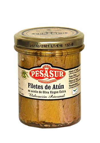 Atún PESASUR Aceite de Oliva Virgen Extra Ecológico Tarro Vidrio [Pack 2 ud x 195 g]