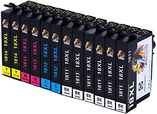 AUBEN T1816 18XL para Epson 18 Cartuchos de Tinta 12 Compatibles con Epson XP-102 XP-202 XP-205 XP-212 XP-215 XP-225 XP-33 XP-302 XP-305 XP-312 XP-315 XP-322 XP-325 XP-405 XP-412 XP-415 XP-422 XP-425
