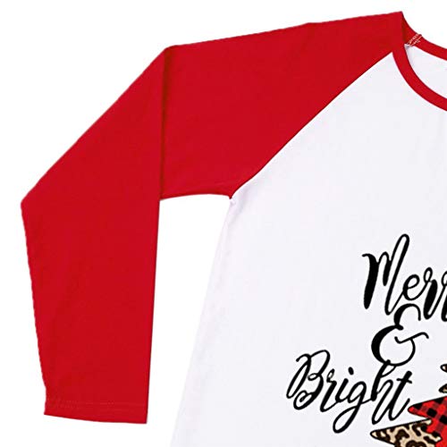 Auifor Casual de Las señoras de Navidad Costura Costura impresión de la Letra de Manga Larga Joker Camiseta de la Tapa（Rojo/Medium）