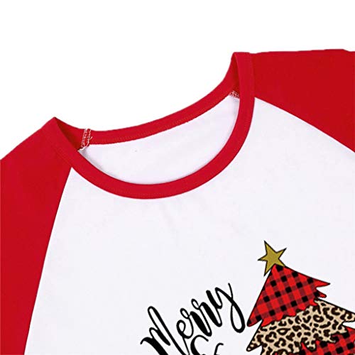 Auifor Casual de Las señoras de Navidad Costura Costura impresión de la Letra de Manga Larga Joker Camiseta de la Tapa（Rojo/Medium）