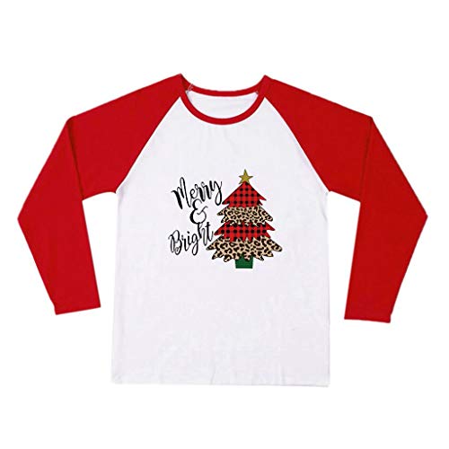 Auifor Casual de Las señoras de Navidad Costura Costura impresión de la Letra de Manga Larga Joker Camiseta de la Tapa（Rojo/Medium）