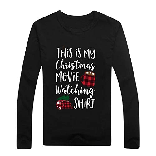 Auifor Damas Letra de la impresión Ocasional de la Manga Llena del suéter del O-Cuello del suéter de la Calle Tapa Floja(C-Negro/Medium)