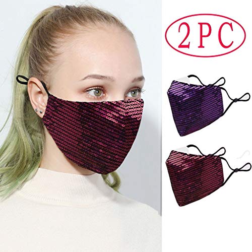 Auifor Las lentejuelas de color sólido de moda se ajustan suave y suavemente al puente nasal, tela de algodón reutilizable, a prueba de polvo y viento(2PC,si1)