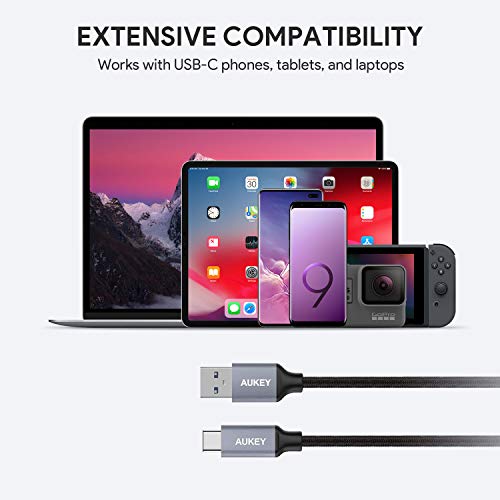 AUKEY Cable USB C a USB 3.0 A 2M Nylón Cable USB Tipo C de Carga y Sincronización para Samsung Galaxy Note 8 Note 9 S10 S10+ S10e S9 S8 S8+ LG V40 V30 V20 G6 G5 Nexus 6P 5X Moto Z Z2 Z3 Google Pixel 2