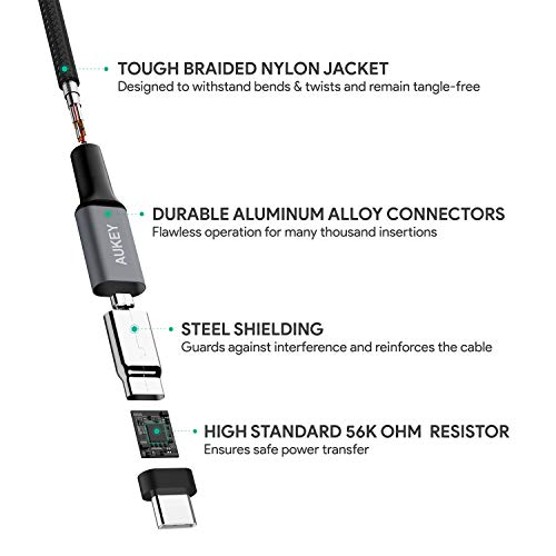 AUKEY Cable USB C a USB 3.0 A 2M Nylón Cable USB Tipo C de Carga y Sincronización para Samsung Galaxy Note 8 Note 9 S10 S10+ S10e S9 S8 S8+ LG V40 V30 V20 G6 G5 Nexus 6P 5X Moto Z Z2 Z3 Google Pixel 2