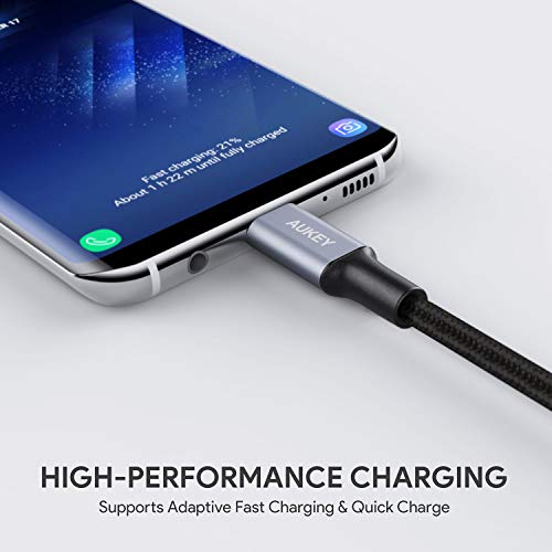 AUKEY Cable USB C a USB 3.0 A 2M Nylón Cable USB Tipo C de Carga y Sincronización para Samsung Galaxy Note 8 Note 9 S10 S10+ S10e S9 S8 S8+ LG V40 V30 V20 G6 G5 Nexus 6P 5X Moto Z Z2 Z3 Google Pixel 2