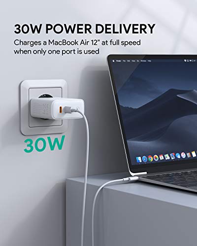 AUKEY Cargador USB C con Power Delivery 3.0 & Dynamic Detect, Cargador con Power Delivery de 36W, Compatible con iPhone 11/11 Pro / 11 Pro MAX, Redmi Note 7, Xiaomi Mi 9, Huawei, MacBook Air y más