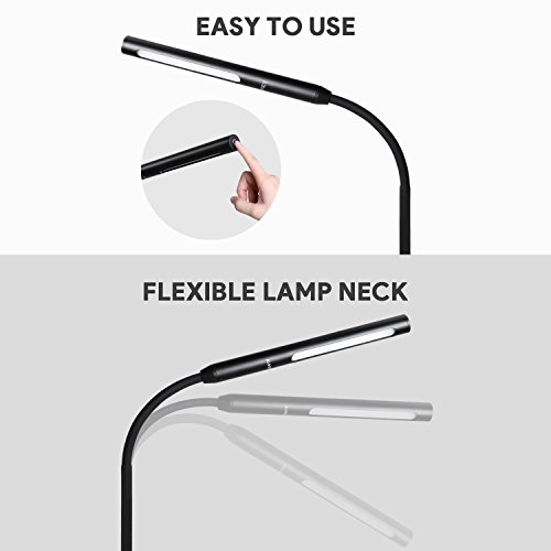 AUKEY Lámpara de Pie LED, Lámpara Táctil con Regulación Continua del Brillo, Cuello Flexible y Cuidado de Ojos, Luz Blanca Natural para Salón y Dormitorio