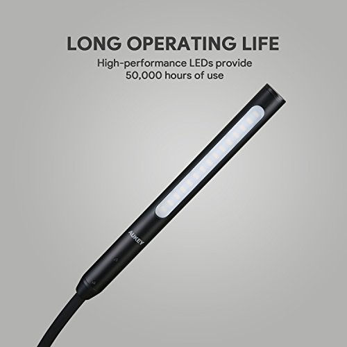 AUKEY Lámpara de Pie LED, Lámpara Táctil con Regulación Continua del Brillo, Cuello Flexible y Cuidado de Ojos, Luz Blanca Natural para Salón y Dormitorio