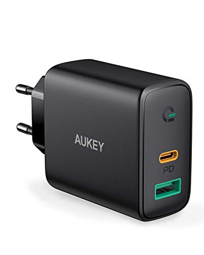 AUKEY USB C Cargador de Red con Dynamic Detect, 30W Cargador Móvil con Power Delivery 3.0 para iPhone 11 Pro / 11 Pro Max / 11, Galaxy S10 / Note9, Pixel 3 / 3XL, MacBook Air, Airpods Pro y más.