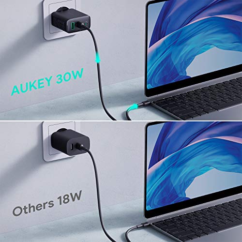 AUKEY USB C Cargador de Red con Dynamic Detect, 30W Cargador Móvil con Power Delivery 3.0 para iPhone 11 Pro / 11 Pro Max / 11, Galaxy S10 / Note9, Pixel 3 / 3XL, MacBook Air, Airpods Pro y más.