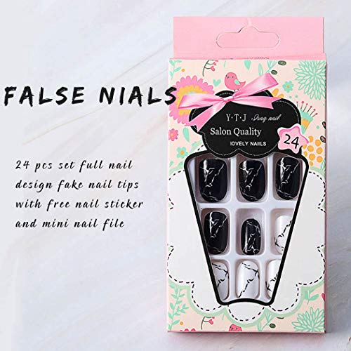 Aukmla Uñas postizas ovaladas medianas brillantes Uñas postizas decoradas con arte con prensa sobre gel Fiesta completa de punta de uñas de imitación para mujeres y niñas