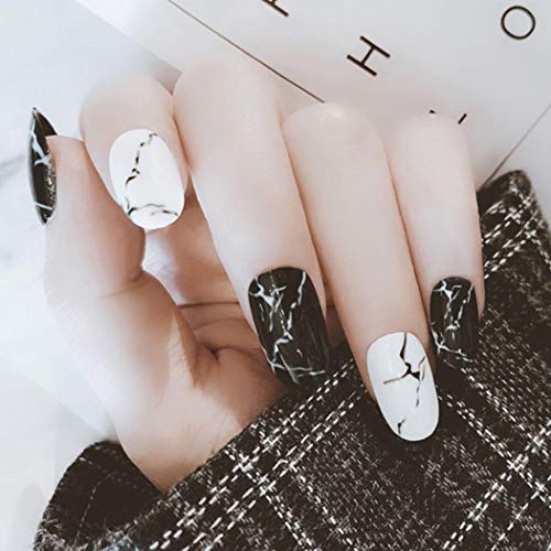 Aukmla Uñas postizas ovaladas medianas brillantes Uñas postizas decoradas con arte con prensa sobre gel Fiesta completa de punta de uñas de imitación para mujeres y niñas