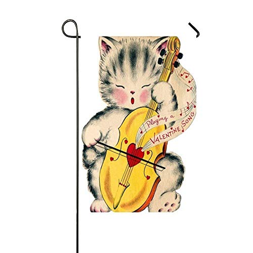 Auld-Shop Pink Face Cat Playing A Valentine Song Garden Flag-Double Sided Holiday Decorativo Casa al Aire Libre Bandera