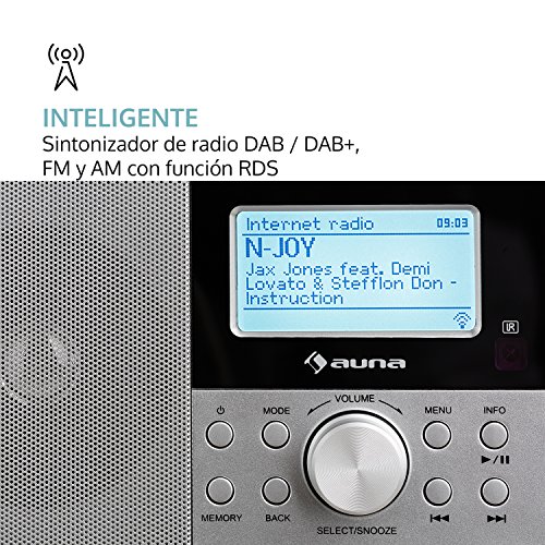 auna Worldwide Mini - Radio Internet, Wi-Fi, USB, MP3, Entrada AUX, Dab/Dab+/ FM, Función RDS, Alarma Dual, Snooze, Temporizador, Diseño Retro, Pantalla LCD con Hora y Fecha, Nogal