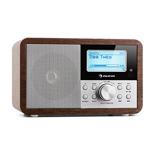 auna Worldwide Mini - Radio Internet, Wi-Fi, USB, MP3, Entrada AUX, Dab/Dab+/ FM, Función RDS, Alarma Dual, Snooze, Temporizador, Diseño Retro, Pantalla LCD con Hora y Fecha, Nogal