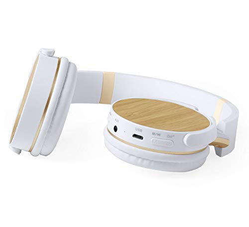 Auriculares de línea Nature. Diseño Plegable de Diadema, con conexión Bluetooth® 5.0 y Detalles en bambú, Radio FM, función Manos Libres, con Ranura para Tarjeta Micro SD