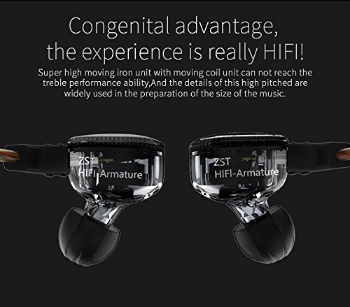 Auriculares ergonómicos KZ ZST Auriculares intrauditivos In-earearphones Montura Dynamic Hybrid Dual Drive Auriculares con cancelación de ruido HIFI Auriculares deportivos con tapón(sin micrófono)