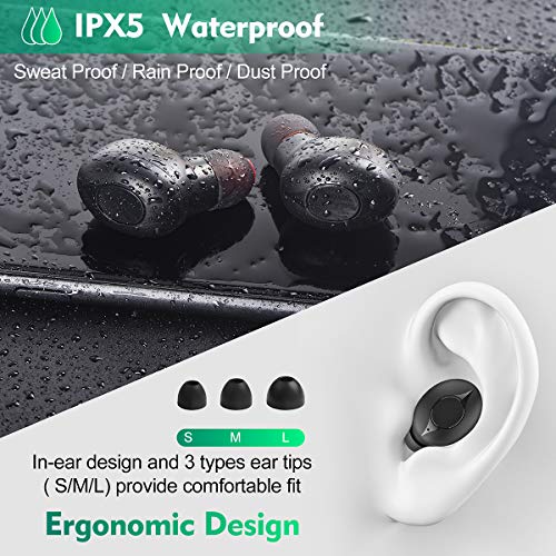 Auriculares Inalámbricos Bluetooth 5.0, Auriculares Deportivos En La Oreja, 60H ReproduccióN CancelacióN de Ruido 3D Ipx5 Resistente al Agua, MicróFono Incorporado con Funda de Carga de 2000 mAh