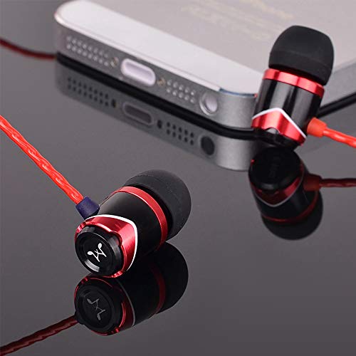 Auriculares internos con micrófono, SoundMAGIC Auriculares con Cable para teléfonos Inteligentes, Conector Universal de 3,5 mm, cancelación de Ruido, Graves potentes(E10C, Rojo)