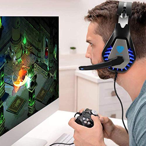Auriculares para Juegos para PS4 Xbox One PC Auriculares con micrófono Luz LED con cancelación de Ruido sobre el oído Compatible con Nintendo Switch Games Laptop Mac PS3 (Negro Azul)