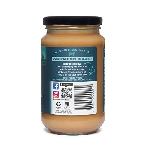 Australian Beef Bone Broth Concentrate- New 375 gram Jar- Build your immune system, gut health, bone + joint strength. Great for soups, stock beverage 37 Serves- Natural Flavor - Made in Australia