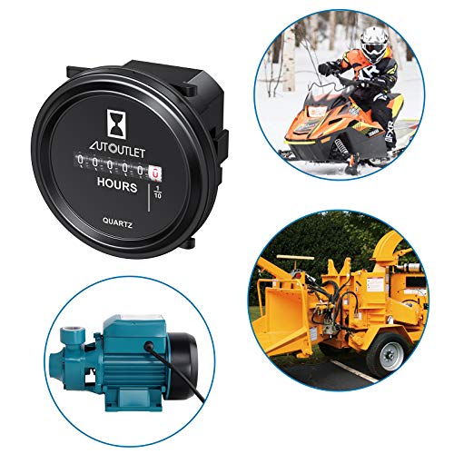 AUTOUTLET Medidor de Horas de Cuarzo a Prueba de Agua DC 12V 24V 36V 48V 72V 99,999.9 horas, 0.01 Cuarzo para Motor de Barco Marino