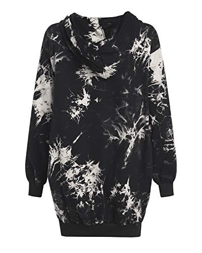 Auxo Mujer Sudadera con Capucha Talla Grande Sudadera Vestido Manga Larga Casual Tie Dye Hoodie Jersey Larga Negro S