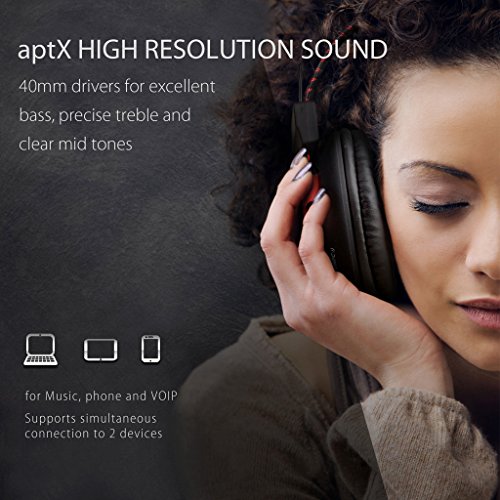 Avantree 40 Horas aptX Hi-Fi Auriculares Diadema Bluetooth Inalambricos para TV con micrófono, Over Ear Extra Cómodos y Ligeros, NFC, Inalámbrico/con Cable Modo Dual - Audition [2 años de garantía]