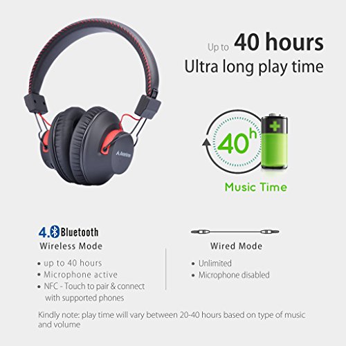 Avantree 40 Horas aptX Hi-Fi Auriculares Diadema Bluetooth Inalambricos para TV con micrófono, Over Ear Extra Cómodos y Ligeros, NFC, Inalámbrico/con Cable Modo Dual - Audition [2 años de garantía]