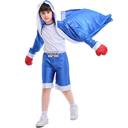 Avsvcb Cosplay Navidad Ropa Deportiva para niños Traje de Combate de Boxeo para niños Regalo de Novedad de Halloween Boxeador Rojo y Azul