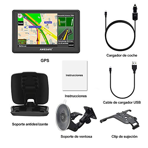 AWESAFE GPS para Coches con 5 Pulgadas Pantalla LCD, Navegador GPS para Coche y Camión con Actualizaciones de Mapas para Toda la Vida