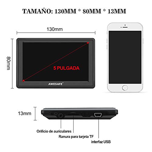 AWESAFE GPS para Coches con 5 Pulgadas Pantalla LCD, Navegador GPS para Coche y Camión con Actualizaciones de Mapas para Toda la Vida