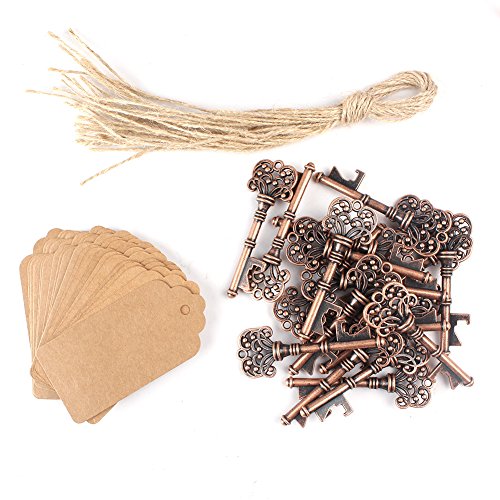 AYTAI Pack de 50 regalos para bodas, diseño de llave Skeleton con función abrebotellas, con tarjeta, para decoración (corona: 7,6 cm)