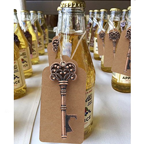 AYTAI Pack de 50 regalos para bodas, diseño de llave Skeleton con función abrebotellas, con tarjeta, para decoración (corona: 7,6 cm)