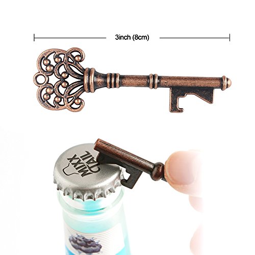 AYTAI Pack de 50 regalos para bodas, diseño de llave Skeleton con función abrebotellas, con tarjeta, para decoración (corona: 7,6 cm)