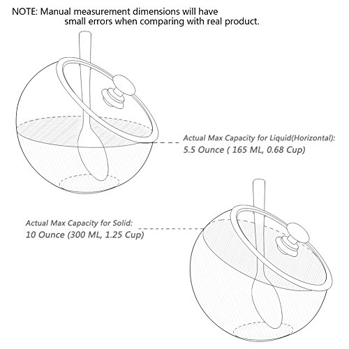 Azucarero Inclinado, [300 ML (10 OZ o 1,25 Cup)], Newness Cuenco de azúcar de Acero Inoxidable con Tapa de Cristal con Tapa de Apertura Oblique y azúcar Cuchara para casa y Cocina