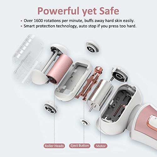 Babacom Lima Electrica Pies, Pedicura Electrico Impermeable Recargable con 2 Cabezales de Rodillo [Grueso & Fino], Lima Pies Profesional Cuidado de Pies, Eliminar Fácilmente Durezas y Callosidades