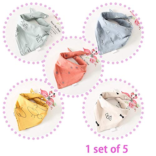 Baberos Bebe Bandana, ZoneYan Bandana Bebe Niña, Baberos para Babas, Bandana Bebe Algodon Organico, Baberos con 2 Ajustables Botón a Presión, 5 Piezas